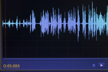 Ses ses dalgası stüdyo bilgisayar programı ekran gösterimleri ses dublaj vokal kaydı gelen ekranda düzenleme.