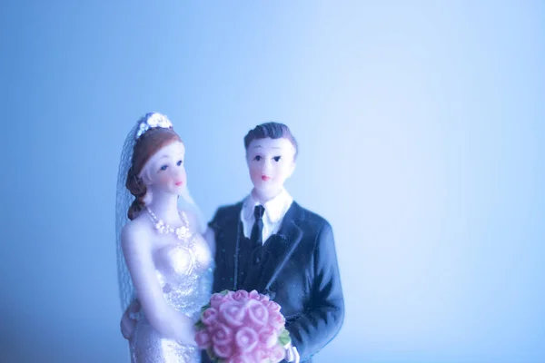 Pareja Boda Torta Superior Figuras Plástico Con Traje Noche Esmoquin — Foto de Stock