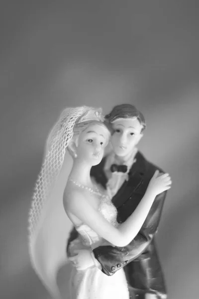 Mariage Couple Gâteau Mariage Figurines Plastique Avec Costume Soirée Smoking — Photo