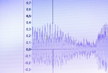 Ses ses dalgası stüdyo bilgisayar programı ekran gösterimleri ses dublaj vokal kaydı gelen ekranda düzenleme.