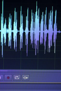 Ses ses dalgası stüdyo bilgisayar programı ekran gösterimleri ses dublaj vokal kaydı gelen ekranda düzenleme.