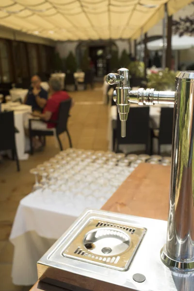 Beer pump in luxury hotel wedding party ready for marriage guests to arrive for reception party