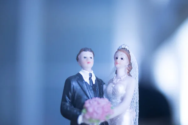 Pernikahan Pasangan Pernikahan Puncak Kue Pernikahan Gambar Plastik Dengan Jas — Stok Foto