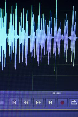 Ses ses dalgası stüdyo bilgisayar programı ekran gösterimleri ses dublaj vokal kaydı gelen ekranda düzenleme.