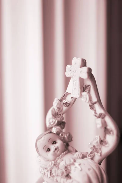 Cake topper Catholic holy baptism christening ceremony religious girl in Christian church.