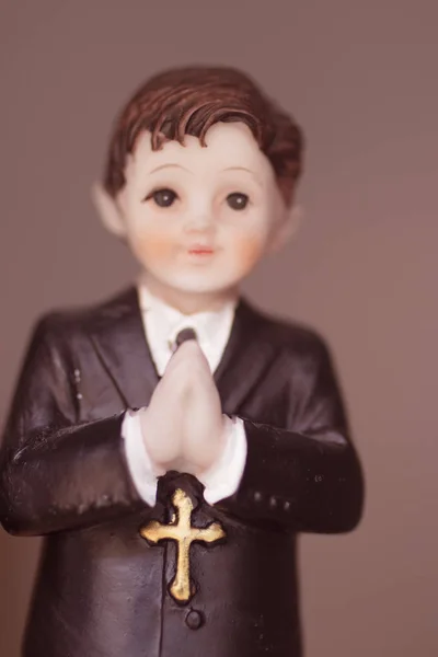 Dort Cylindr Katolické Svaté Přijímání Obřad Náboženský Chlapec Modlit Bohu — Stock fotografie