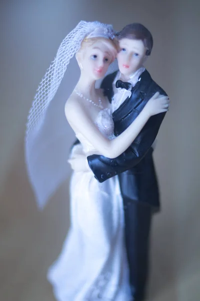 Wedding Couple Marriage Cake Topper Plastic Figures Tuxedo Evening Suit — Stock Photo, Image