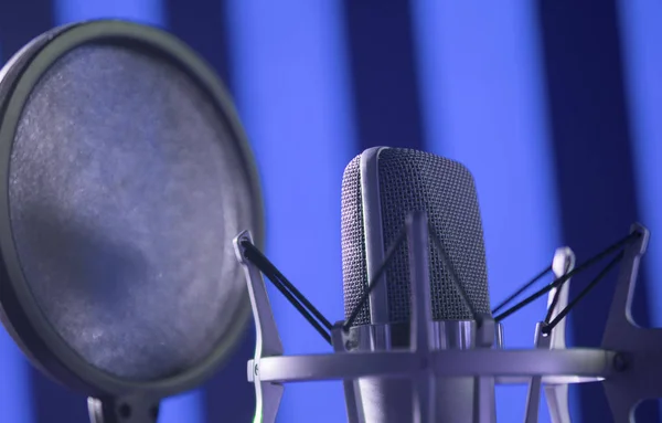 Geluid Opname Studio Groot Membraan Stem Microfoon Voor Voiceover Zingen — Stockfoto