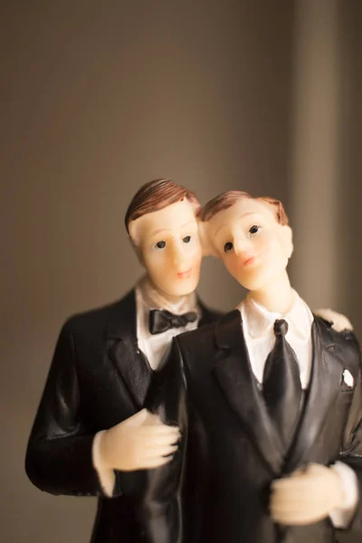 Taart Topper Homo Bruidspaar Van Twee Mannelijke Bruidsparen Houden Romantisch — Stockfoto