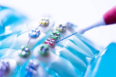 Diş diş fırçası sağlıklı ipi eylem her diş diş teli aligners ile arasında temizlik Inter.
