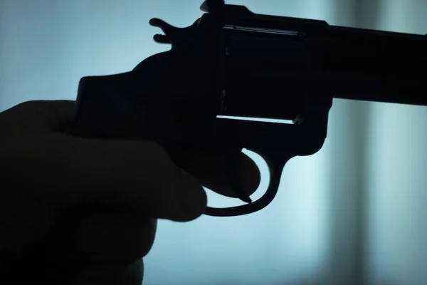 Pistol Automatic Handgun Weapon Silhouette Hand Killer Atmospheric Dark Dramatic — Stock Photo, Image