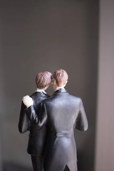 Pasta Topper Eşcinsel Düğünü Çift Romantik Evlilik Kucaklama Lgbt Tutan — Stok fotoğraf