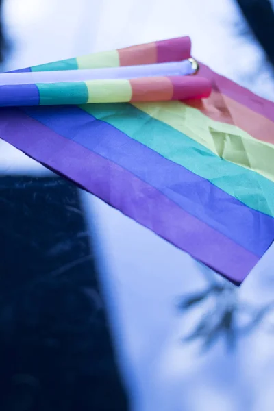 Gay Lesbianas Lgbt Derechos Homosexual Orgullo Bandera Con Arco Iris —  Fotos de Stock