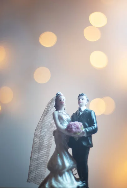 Huwelijk Ceremonie Huwelijk Bruid Bruidegom Taart Topper Cijfers Met Lichten — Stockfoto