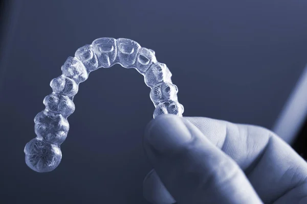 Invisible Dental Teeth Aligners Brackets Used Align Each Tooth Cosmetic — Stock Photo, Image