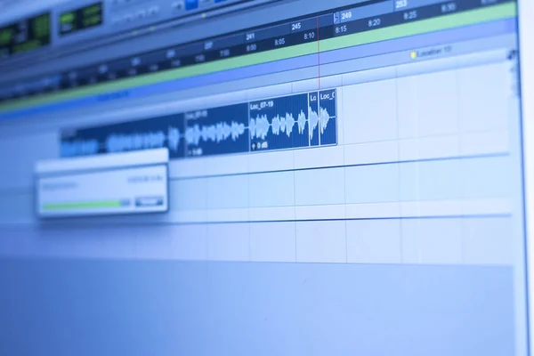Gravação Estúdio Áudio Computador Edição Mixagem Programa Controles Som Para — Fotografia de Stock