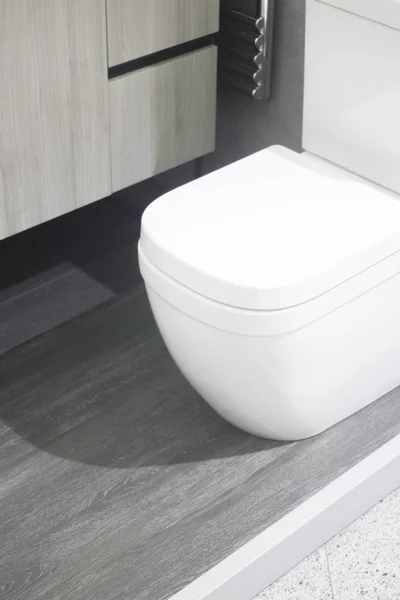 Badezimmer Showroom Anzeige Der Neuen Design Option Für Toilettenhäuschen Verbesserung — Stockfoto