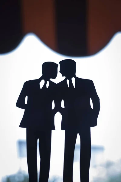 Gay Lgbt Matrimonio Coppia Sposi Indossa Abbinamento Sera Abiti Cena — Foto Stock