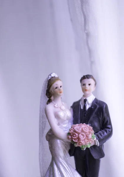 Cake Topper Bride Groom Wedding Couple Holding Romantic Marriage Embrace — Stock Photo, Image