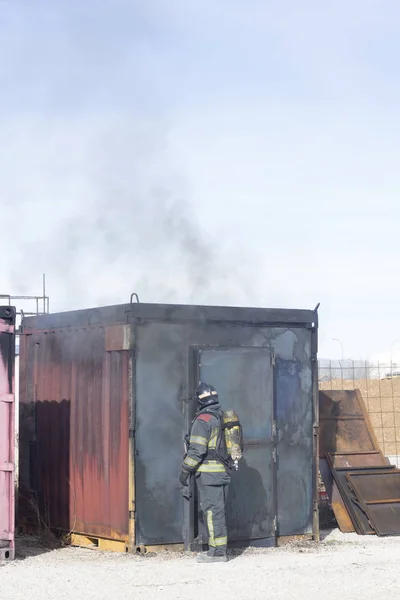 Fireman fire training station drill — Stock Photo, Image