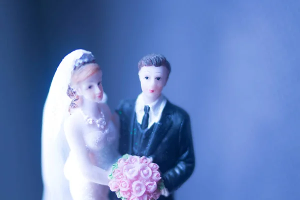 Wedding Couple Marriage Cake Topper Plastic Figures Tuxedo Evening Suit Stock Picture