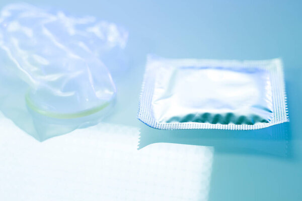 Rubber latex condom male contraceptive for safe disease and pregnancy free sex.