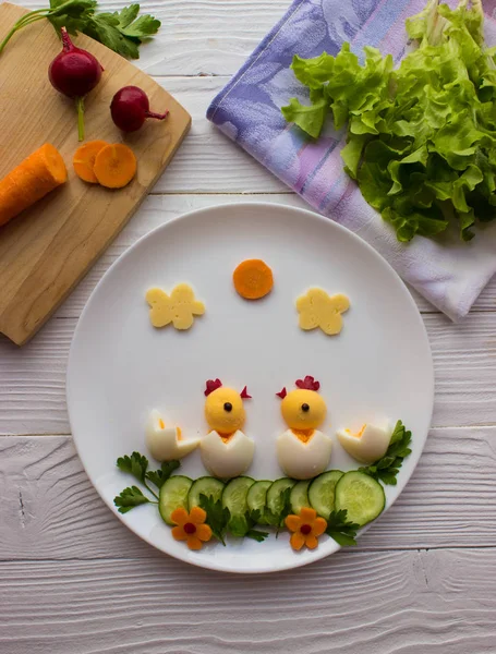 Creative serving of eggs for breakfast. food art.