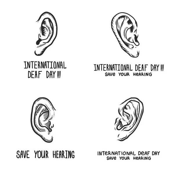 Mezinárodní den neslyšících banner nastavit, ručně kreslenou styl — Stockový vektor