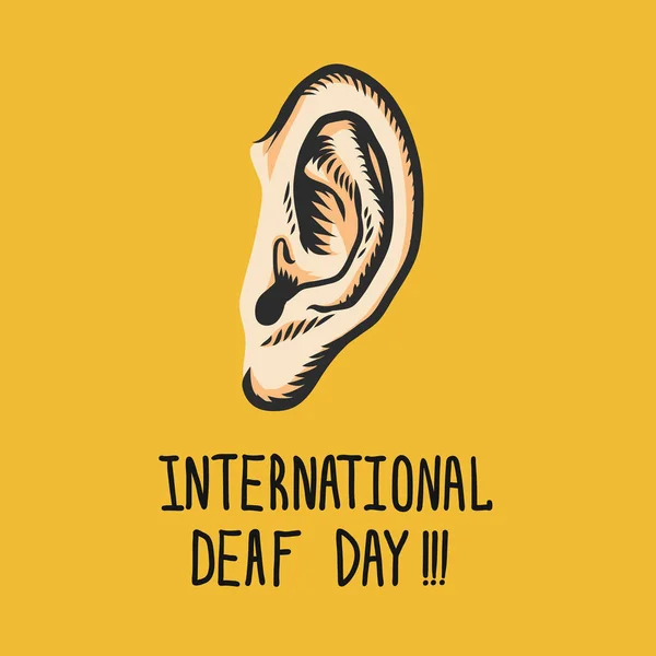 Žluté pozadí konceptu mezinárodní den neslyšících, ručně tažené stylu — Stockový vektor