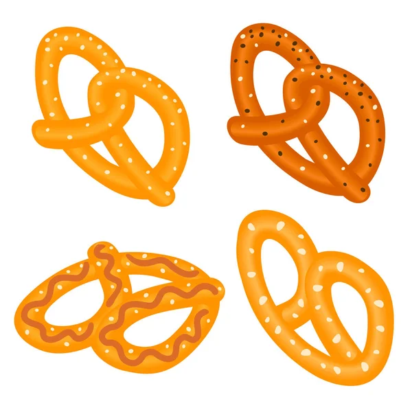 Set de iconos de pretzel de sal, estilo isométrico — Vector de stock