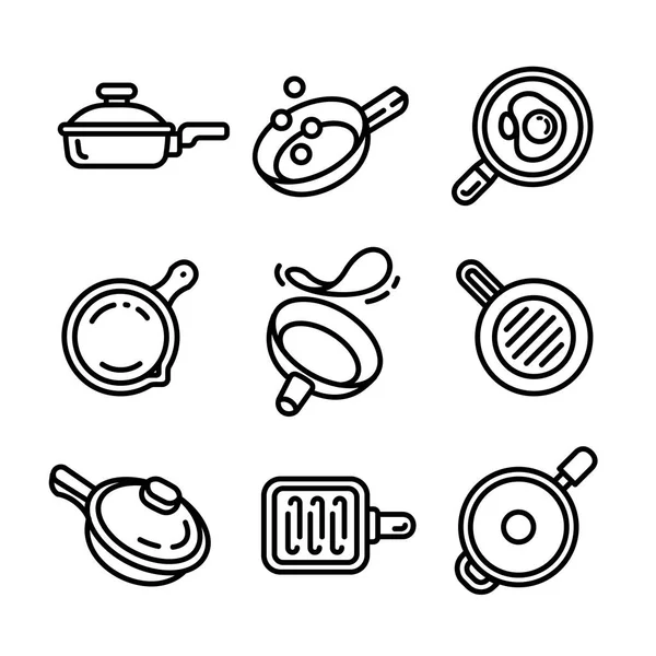 stock vector Griddle icon set, outline style