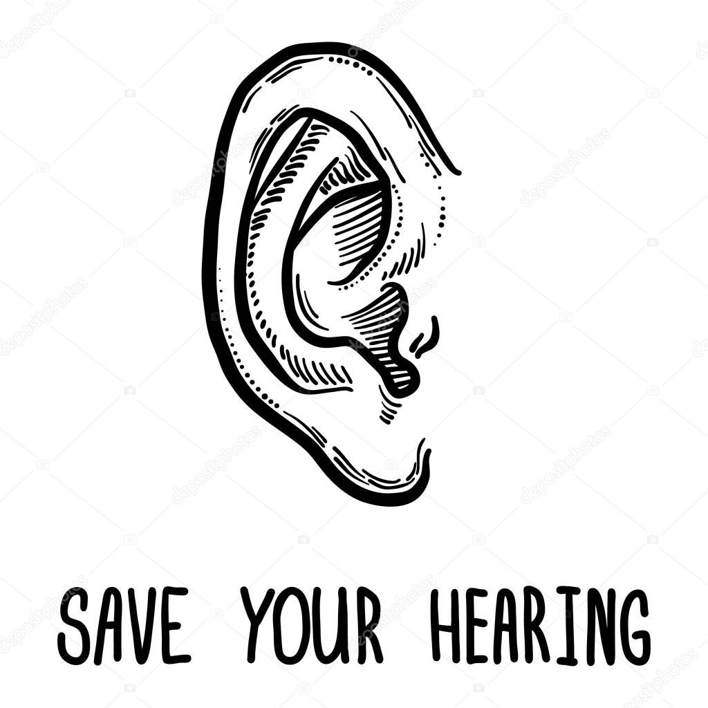 Save your hearing day concept background, hand drawn style