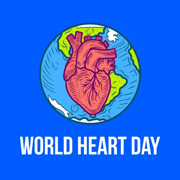 Dia mundial do coração conceito fundo, estilo desenhado à mão — Vetor de Stock