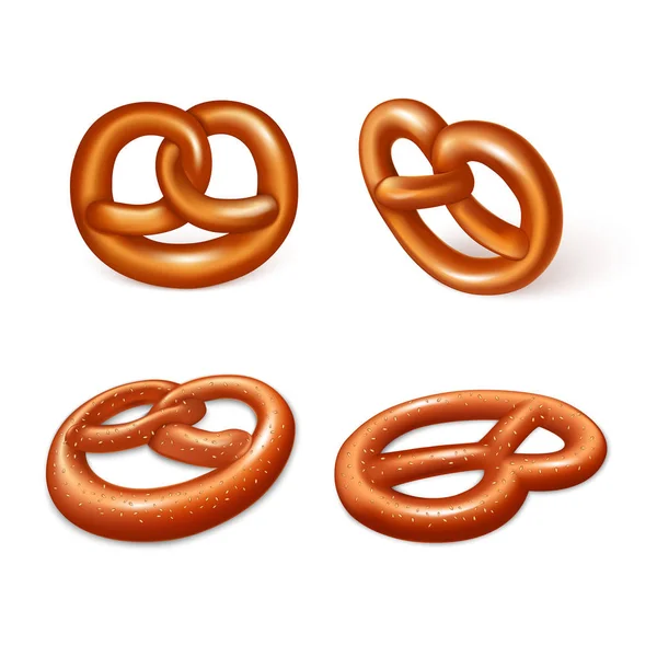 Conjunto de iconos de pretzel alemán, estilo realista — Vector de stock