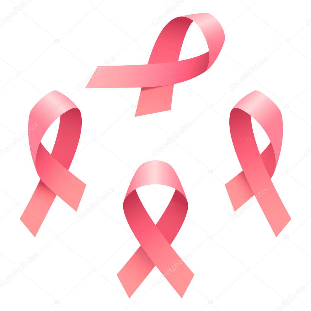 Breast cancer ribbon icon set, isometric style