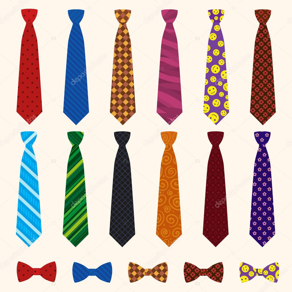 Necktie icon set, flat style