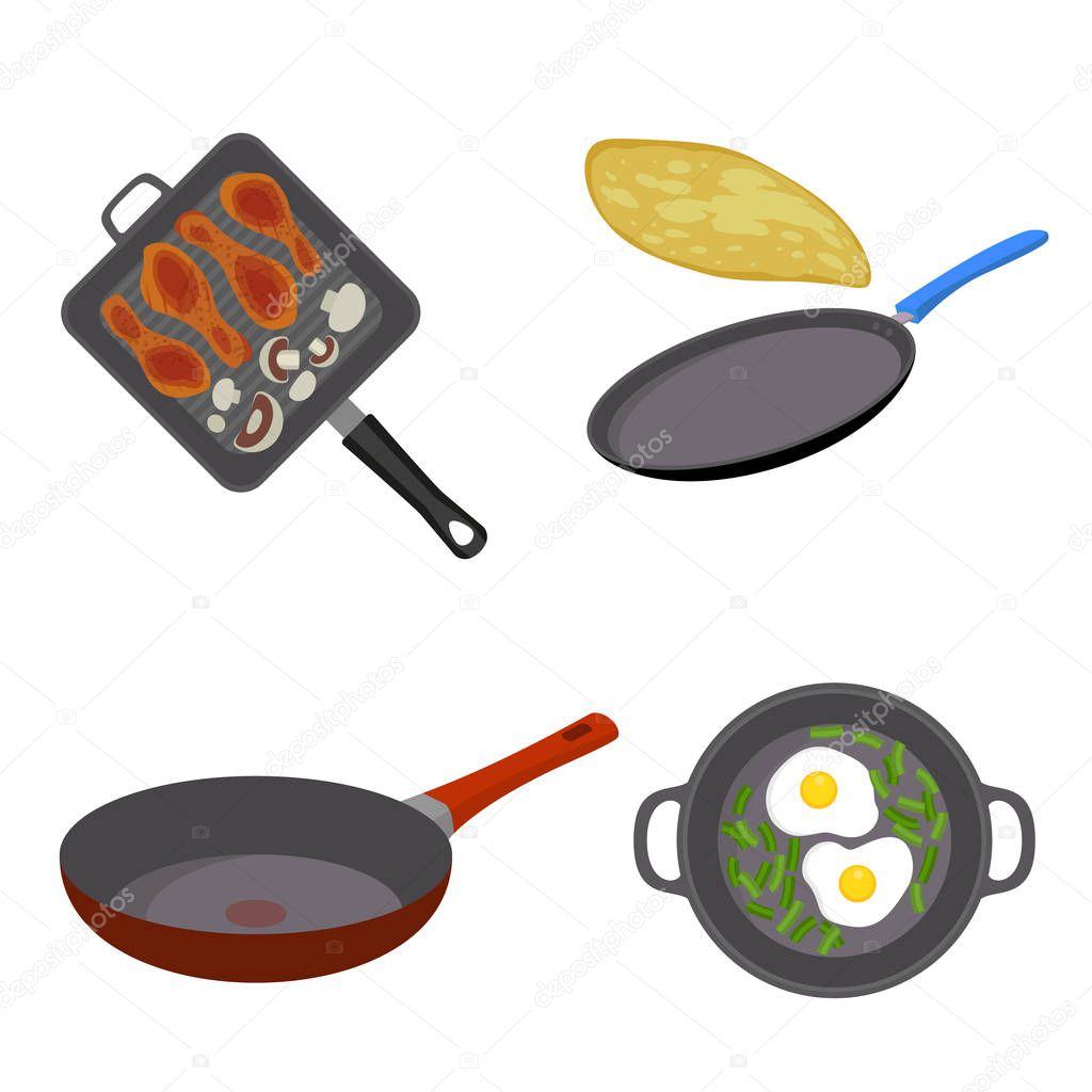 Griddle pan icon set, flat style