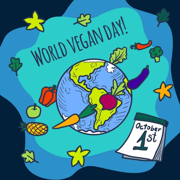 World vegan day concept background, style dessiné à la main — Image vectorielle