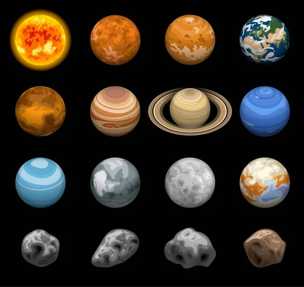 Conjunto de iconos de planetas espaciales, estilo isométrico — Vector de stock
