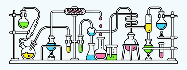 Banner de laboratorio de química, estilo de esquema — Vector de stock