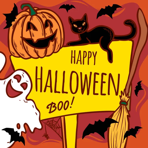 Fondo concepto de Halloween feliz, estilo dibujado a mano — Archivo Imágenes Vectoriales