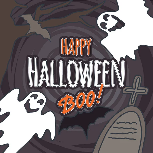Halloween fantasma boo concepto de fondo, estilo dibujado a mano — Archivo Imágenes Vectoriales