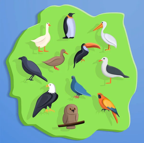 Vogel Land Konzept Hintergrund, Cartoon-Stil — Stockvektor