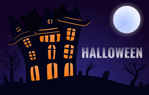 Fondo concepto castillo de Halloween, estilo de dibujos animados — Archivo Imágenes Vectoriales