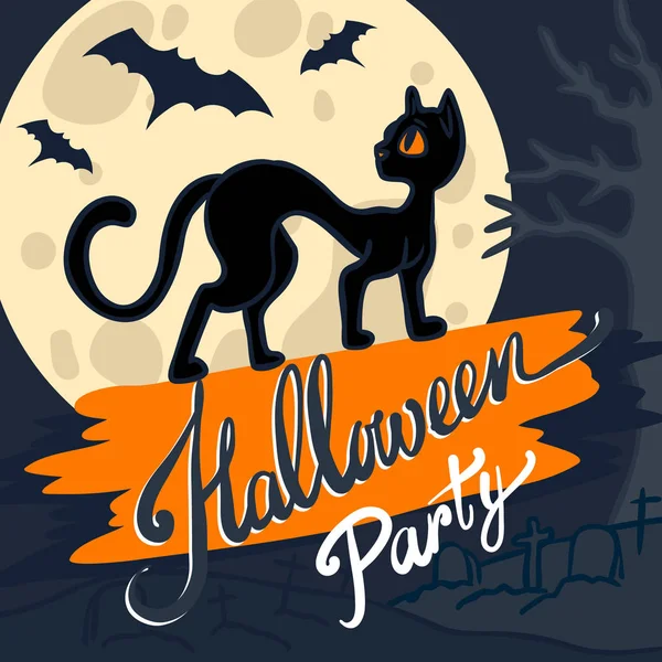 Halloween negro gato concepto fondo, mano dibujado estilo — Archivo Imágenes Vectoriales