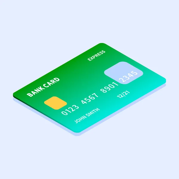 Grünes Kreditkartensymbol, isometrischer Stil — Stockvektor
