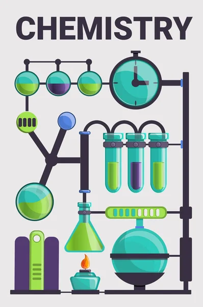 Kompleks chemii szkło tło koncepcja, stylu cartoon — Wektor stockowy