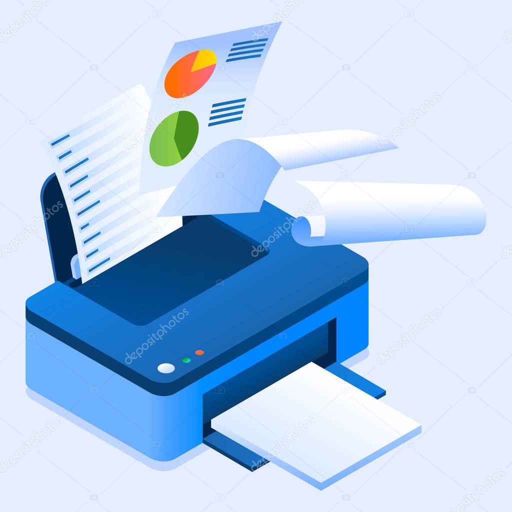 Office printer icon, isometric style