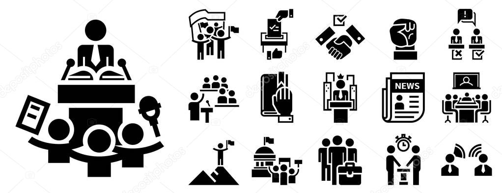 Political meeting icon set, simple style