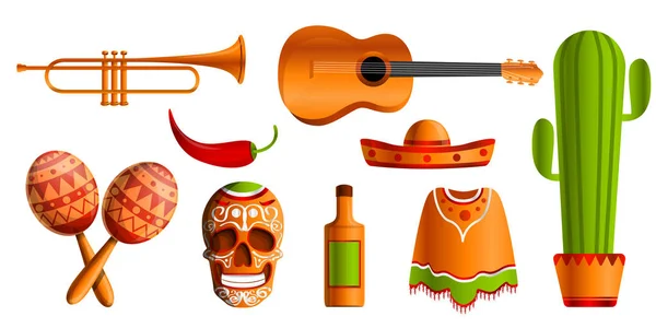 Conjunto de ícones de música mexicana, estilo cartoon — Vetor de Stock